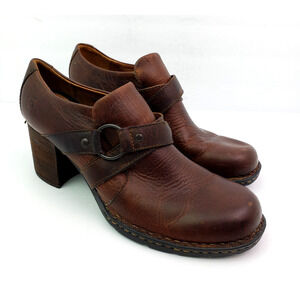 Born Deena Womens Size 8.5 Brown Leather Slip On 3" Heel Formal Booties Shoes